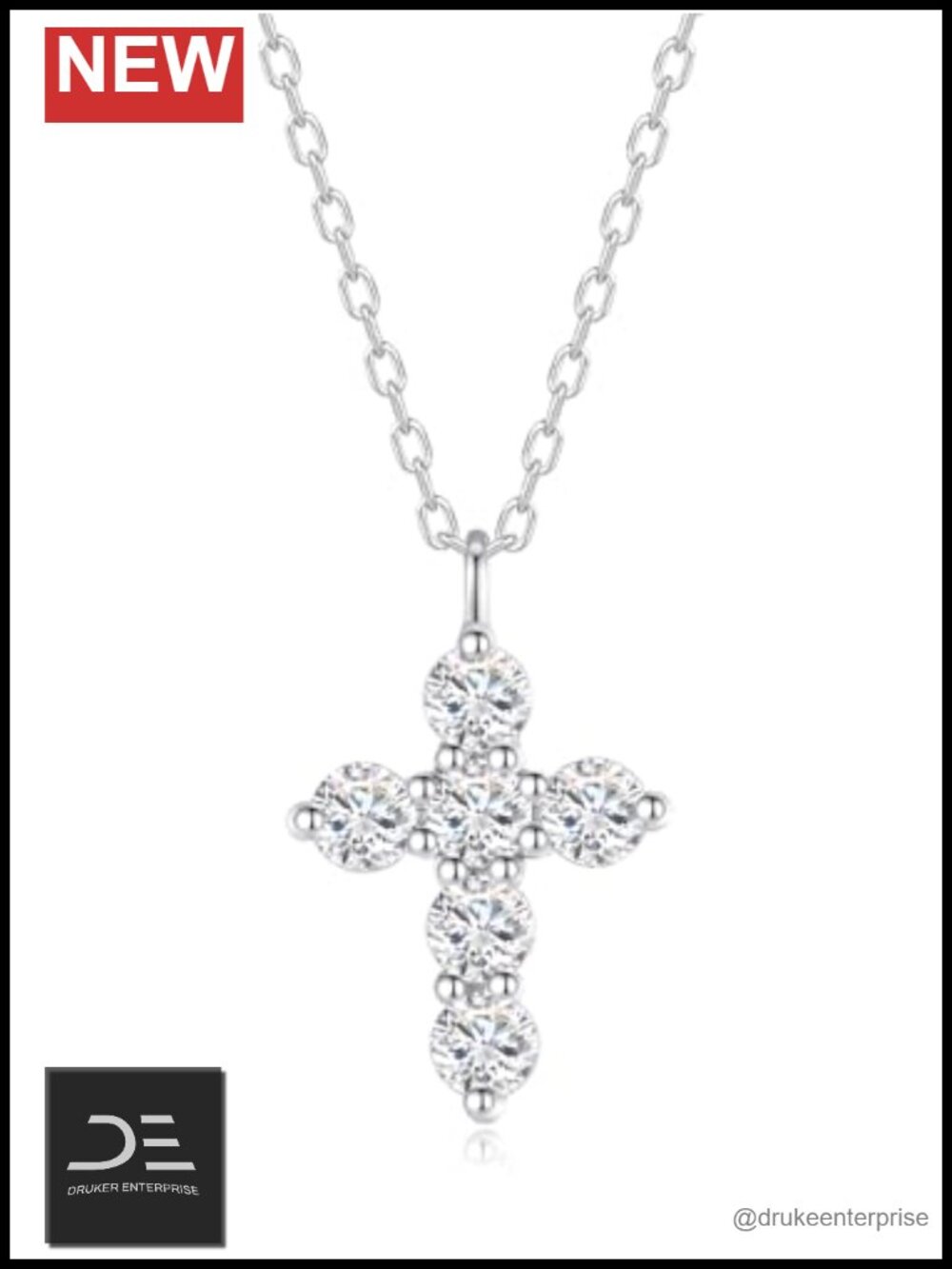 Moissanite Cross Necklace 0.6 Cttw Dainty Pendant 925 Sterling Silver 18"